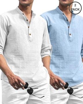 men pack of 2 regular fit short kurta with band collar