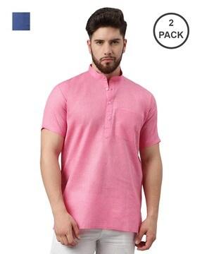 men pack of 2 regular fit short kurtas with patch pocket