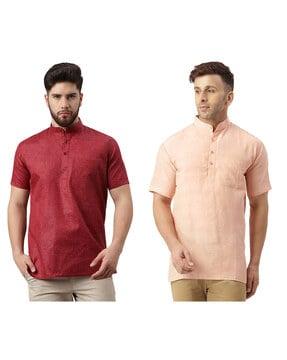 men pack of 2 regular fit short kurtas with patch pocket