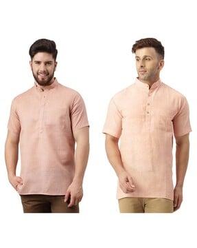 men pack of 2 regular fit short kurtas with patch pocket