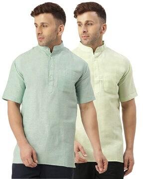 men pack of 2 regular fit short kurtas with patch pocket