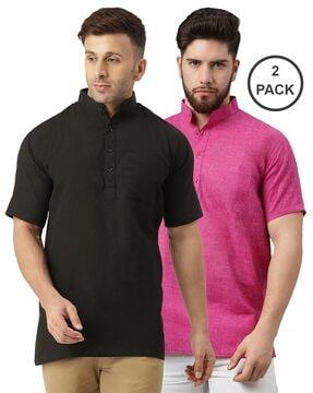 men pack of 2 regular fit short kurtas with patch pockets