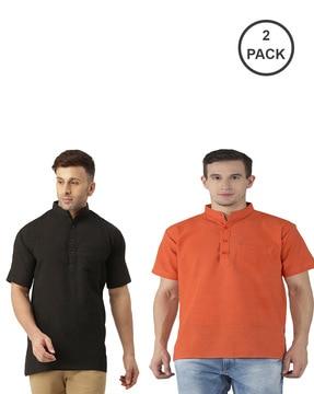 men pack of 2 regular fit short kurtas with patch pockets
