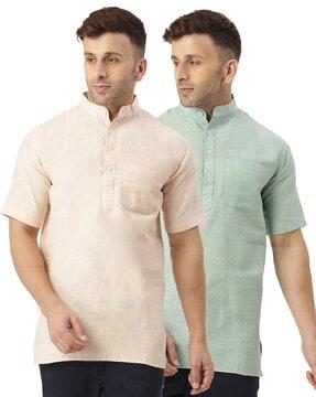 men pack of 2 regular fit short kurtas with patch pockets