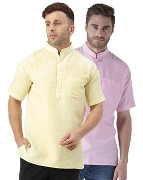 men pack of 2 regular fit short kurtas