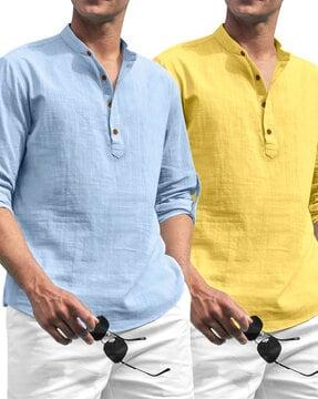 men pack of 2 regular fit short kurtas