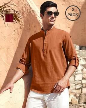 men pack of 2 regular fit short kurtas