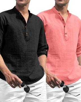 men pack of 2 regular fit short kurtas