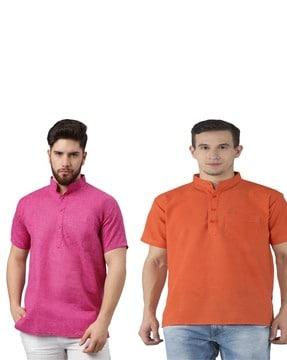 men pack of 2 regular fits kurtas with patch pockets