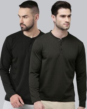 men pack of 2 ribbed regular fit henley t-shirts