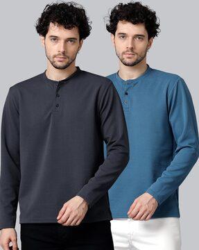 men pack of 2 ribbed regular fit henley t-shirts