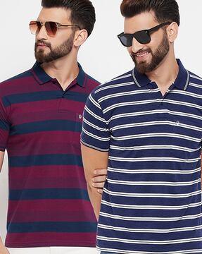 men pack of 2 striped regular fit polo t-shirts