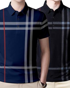 men pack of 2 striped regular fit polo t-shirts