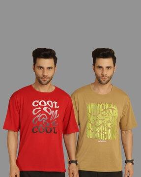 men pack of 2 typographic print loose fit round-neck t-shirts