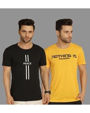 men pack of 2 typographic print slim fit round-neck t-shirts