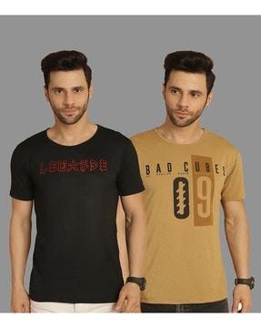 men pack of 2 typographic print slim fit round-neck t-shirts