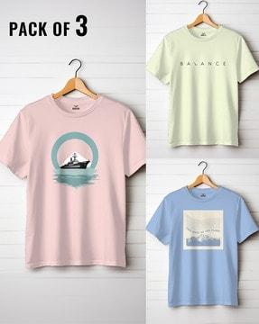 men pack of 3 graphic print oversized crew-neck t-shirts