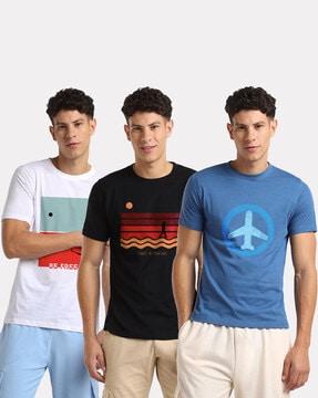 men pack of 3 graphic print regular fit crew-neck t-shirts