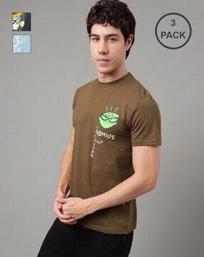 men pack of 3 graphic print regular fit crew-neck t-shirts