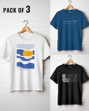 men pack of 3 graphic print regular fit crew-neck t-shirts