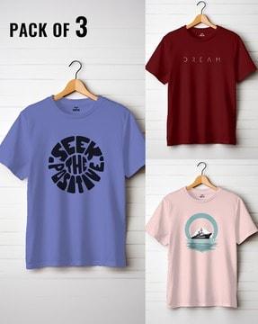 men pack of 3 graphic print regular fit crew-neck t-shirts