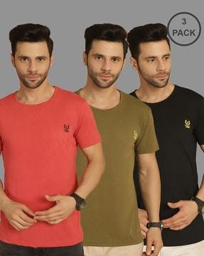 men pack of 3 logo print loose fit round-neck t-shirt