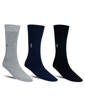 men pack of 3 logo print mid-calf length socks