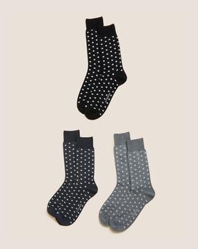 men pack of 3 polka-dot print ankle-length socks