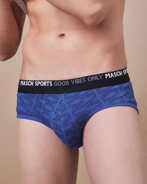men pack of 3 printed briefs with logo waistband