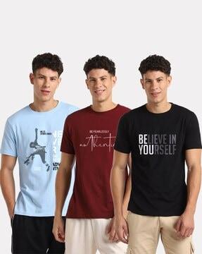 men pack of 3 printed regular fit crew-neck t-shirts