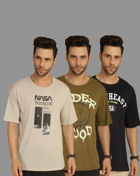 men pack of 3 printed slim fit crew-neck t-shirts