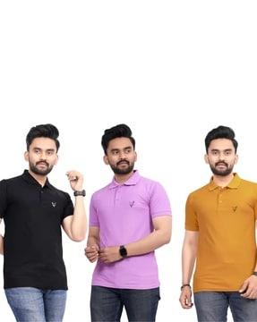 men pack of 3 regular fit polo t-shirt with logo print