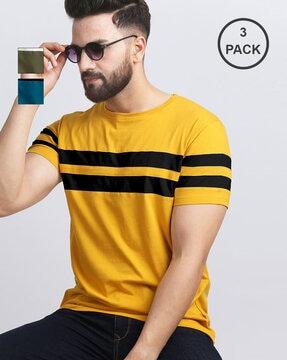 men pack of 3 striped regular fit t-shirts