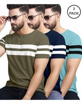 men pack of 3 striped regular fit t-shirts