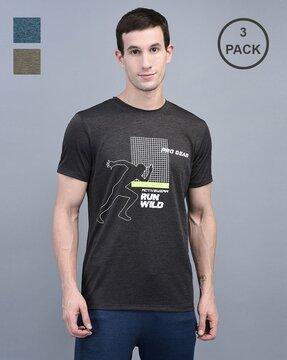 men pack of 3 typographic print regular fit crew-neck t-shirts