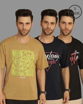 men pack of 3 typographic print slim fit crew-neck t-shirts