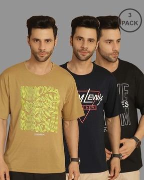 men pack of 3 typographic print slim fit crew-neck t-shirts