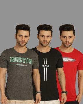 men pack of 3 typographic print slim fit round-neck t-shirts