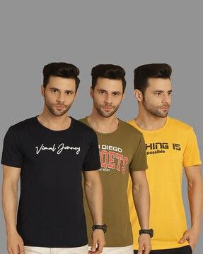 men pack of 3 typographic print slim fit round-neck t-shirts