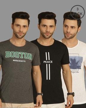 men pack of 3 typographic print slim fit round-neck t-shirts