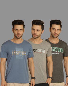 men pack of 3 typographic print slim fit round-neck t-shirts