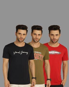 men pack of 3 typographic print slim fit round-neck t-shirts