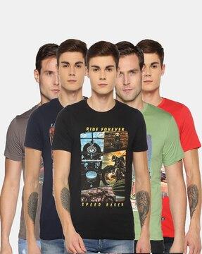 men pack of 5 printed regular fit crew-neck t-shirts