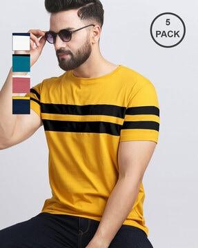 men pack of 5 striped regular fit t-shirts