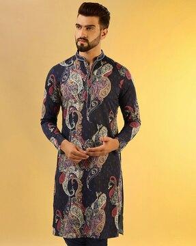 men paisley print regular fit long kurta