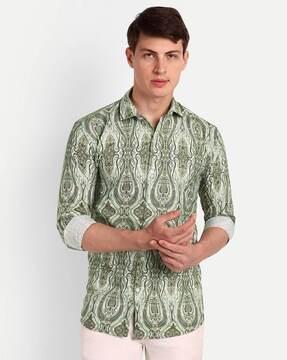 men paisley print regular fit shirt with spread collar