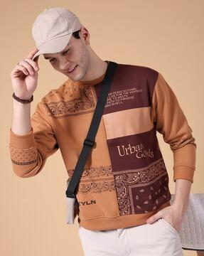 men paisley print relaxed fit crew-neck sweatshirt