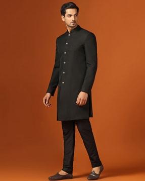 men paisley woven regular fit sherwani