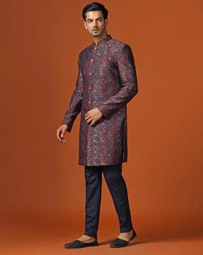 men paisley woven regular fit sherwani