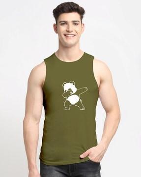men panda print round-neck sleeveless vest